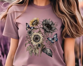 Watercolor Sunflower T-shirt | Boho Floral Graphic Tee | Country Aesthetic Shirt | Summer Flower Shirt | Sunshine Shirt Women