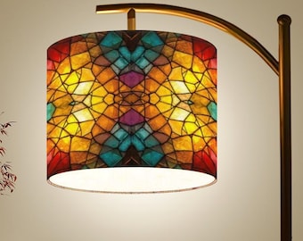 Vintage-Inspired Floor Reading Lamp with Stained Glass Look Shade | Decorative Tall Lamp for Living Room, Bedroom, Office, or Library