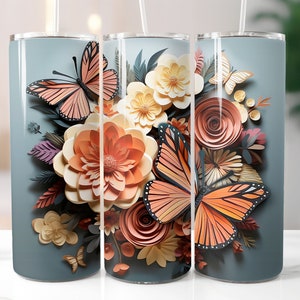 Envoltura de vaso con mariposa de origami PNG: Imagen floral para vaso (descarga digital)