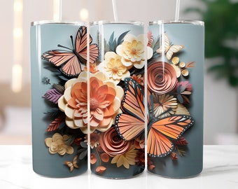 Origami Schmetterling Tumbler Wrap PNG: Florales Bild (Digitaler Download)