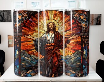 Jesus Christ Tumbler Wrap PNG | 20oz Christian Tumbler Wrap PNG | Stained Glass Jesus Tumbler Wrap PNG