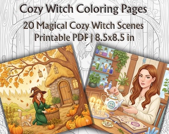 Cozy Witch Coloring Pages | Cottagecore & Magical Home Life | 20 Printable PDF Designs for Adults