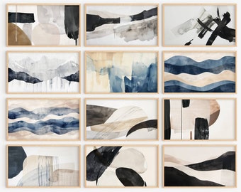 Japandi Frame TV Art, Abstract Neutral Set of 12 (Digital Download)