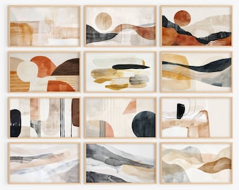 Japandi Bilderrahmen TV Art, Abstrakt Beige 12er Set (Digitaler Download)