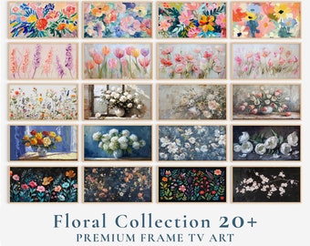 Floral Frame TV Art Set, Colorful Spring Flower Paintings (Digital Download)