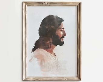 Retrato de Jesus Cristo, arte de parede para impressão, pintura minimalista em aquarela de Jesus, impressão de berçário religioso, download digital, decoração cristã