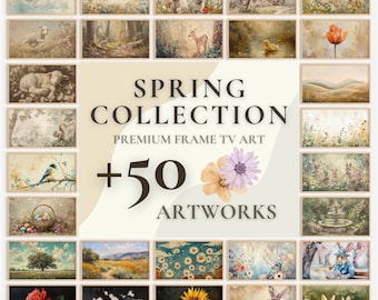 Samsung Frame TV Art Set of 50+, Neutral Spring The Frame Artwork, Easter Bunny TV Frame Wildflower Field Wallpaper, Wildflower Field TV Art