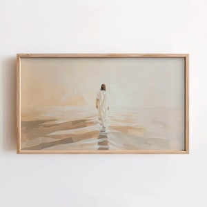 Jesus Walking on Water, Christian Religious oil painting, Instant Download, Spring Frame TV Art, Digital Art, Easter Decor, Easter Art Frame