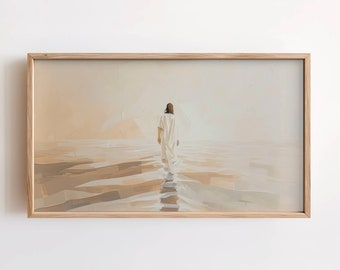 Jesus Walking on Water Painting, Christian Easter Frame TV Art (Digital Download)