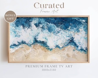 Abstract Ocean Waves Frame TV Art, Beach Painting (Digital Download)