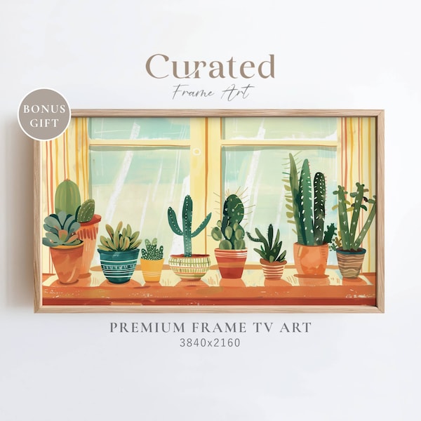 Cactus Frame TV Art, Cactus Art for Desktop Wallpaper and Frame TV, Trendy Summer Frame TV Art, Modern Farmhouse Decoration, 4K Wallpaper