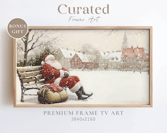 Vintage Santa Frame TV Art, Winter Village Scene (Digital Download)