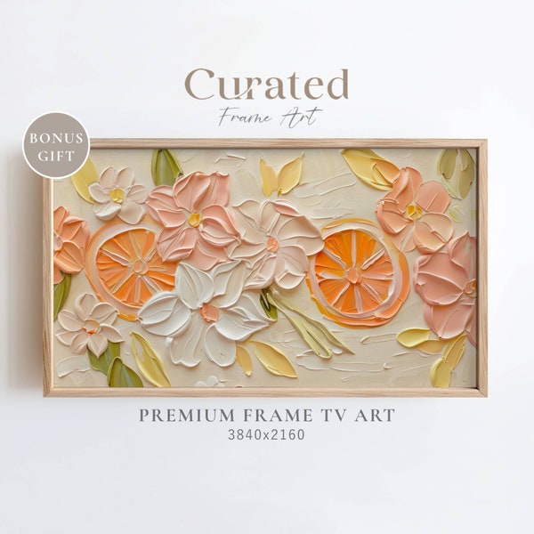 Spring Frame TV Art, Textured Citrus Digital Download for Tv, Floral 3D Art for Frame TV, Pastel Colored Spring and Summer Art for Frame TV