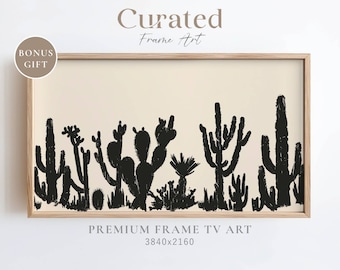 Desert Cactus Frame TV Art, Black and White Western Painting (Digital Download)