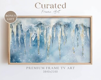 Winter Icicles Frame TV Art, Neutral Farmhouse Decor (Digital Download)