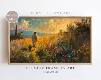 Jesus and Lost Sheep Frame TV Art, Christian Bible Decor (Digital Download)