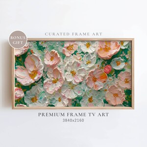 Frame TV Art Abstract Flower Painting, Floral Painting Digital Download, Textured 3D Wildflower Art for Frame TV with Pastel Neutral Tones