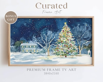 Christmas Tree Samsung Frame TV Art, Snowy Winter Scene (Digital Download)