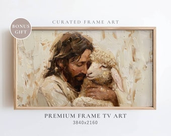 Jesus and Lamb Frame TV Art, Christian Bible Decor (Digital Download)