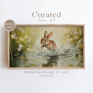 Bunny Hopping Field TV-lijstkunst, lente konijn schilderij, vintage Pasen tv-lijst boerderij decor vintage konijn schilderij kinderkamer, digitaal