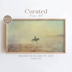 Samsung Frame TV Art, Lone Rider Painting, Western Cowboy Painting, Rustic Farmhouse Frame TV Art, Vintage Muted Country Decor, Digital Art