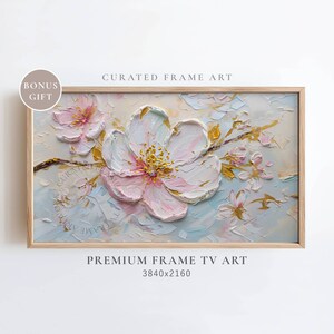 Frame TV Art Abstract Flower Painting, Floral Painting Digital Download, Textured 3D Wildflower Art for Frame TV with Pastel Neutral Tones