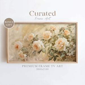 Samsung Frame TV Art, Flower Painting Antique Muted Tonal Rose Screensaver Earthy Organic Floral Vintage Botanical Art, Moody Vintage TV Art