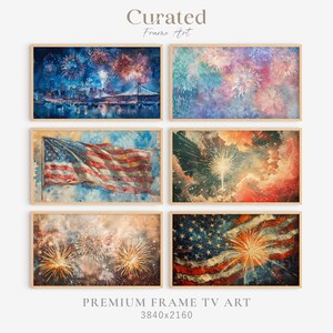 Frame TV Art Vintage 4th of July Fireworks Bundle Set of 6, Vintage Summer TV Art, 4th of July Tv Art, Patriotic Tv Art, American Flag Art