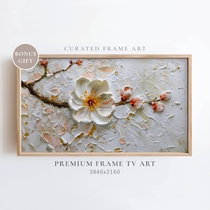 Frame TV Art Abstract Flower Painting, Floral Painting Digital Download, Textured 3D Wildflower Art for Frame TV with Pastel Neutral Tones