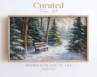 Winter Bench TV Art, Vintage Snow Landscape (Digital Download)