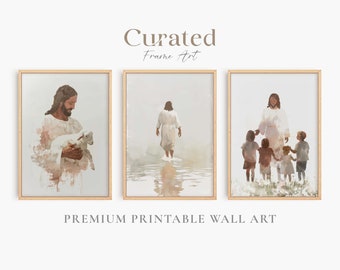 Jesus Christ Set of 3, Minimalist Religious Printable Wall Art Bundle, Christian Nursery Print, Bible Verse Art, Catholic Farmhouse Decor