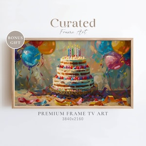 Birthday Frame TV Art, Vintage Birthday Cake, Textured Samsung Frame TV Art, Birthday 4K Screensaver, Birthday Cake Wallpaper, Digital Art