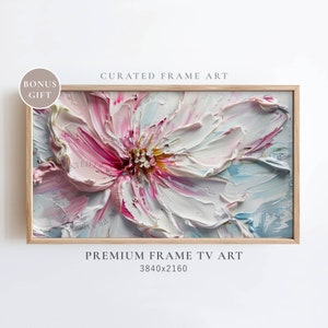 Frame TV Art Abstract Flower Painting, Floral Painting Digital Download, Textured 3D Wildflower Art for Frame TV with Pastel Neutral Tones