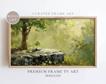 St Patrick&#39;s Day Frame TV Art, St Patricks Watercolor Decor, Vintage Oil Rustic Paddy TV Art, Saint Patty TV Art Frame Green Shamrock Tv Art