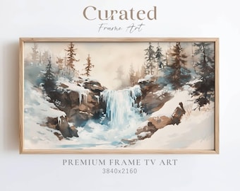 Winter Waterfall Frame TV Art, Vintage Landscape (Digital Download)