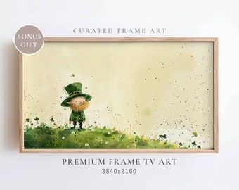St Patrick&#39;s Day Frame TV Art, St Patricks Watercolor Decor, Vintage Oil Rustic Paddy TV Art, Saint Patty TV Art Frame Green Shamrock Tv Art