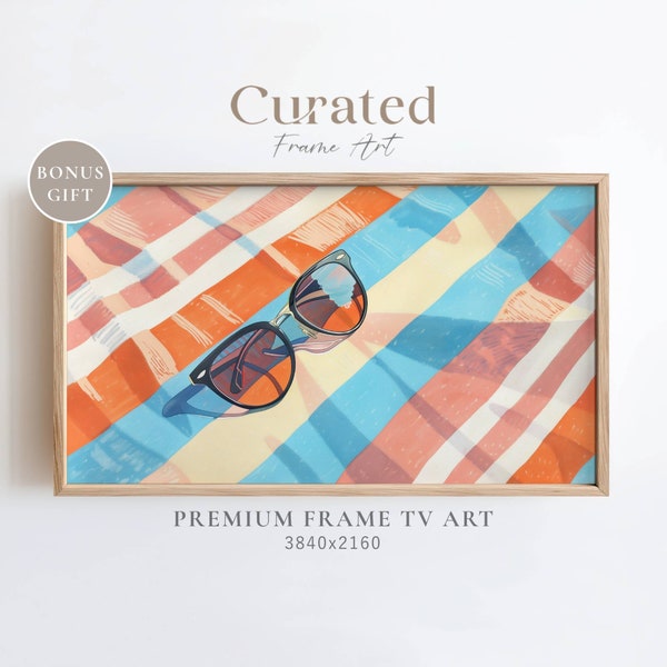 Frame TV Summer Art, Colorful Sunglasses on Beach Towel Digital Download for Tv, Summer Sunny Frame Tv Maximalist Art, Instant Download