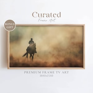 Samsung Frame TV Art, Lone Rider Painting, Western Cowboy Painting, Rustic Farmhouse Frame TV Art, Vintage Muted Country Decor, Digital Art