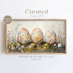 Easter Eggs TV Frame Art, Spring and Easter TV Art, Vintage Easter Egg TV Frame, Farmhouse Decor, Warm Muted Spring Painting, Digital Art