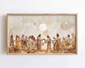Jesus Feeds 5000 Painting, Religious TV Art, Easter Decor (Digital Download)
