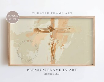 Jesus on Cross Frame TV Art, Christian Easter Decor (Digital Download)