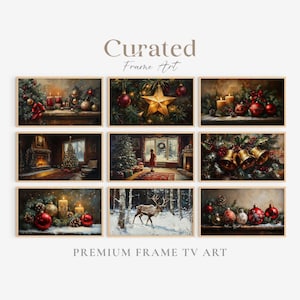 Christmas Frame TV Set of 9, Winter Festive Farmhouse Decor, Vintage Holiday TV Art Bundle, Samsung Frame TV Art, Christmas Art Collection