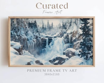 Winter Waterfall Frame TV Art, Vintage Landscape (Digital Download)
