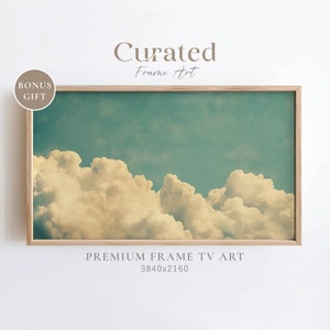 Art déco avec cadre pour téléviseur Samsung, nuages de couleurs douces rêveuses pour la télévision, oeuvre d'art ciel rétro pour la télévision à cadre, peinture bleu et blanc d'été rétro nostalgique
