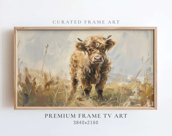 Baby Highland Cow Frame Tv Art, Samsung Frame TV Art, Spring Frame TV Artwork, Farmhouse Screensaver, Country Frame Tv Art, 4K Wallpaper