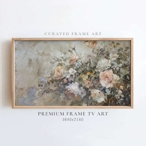 Muted Vintage Flowers Frame TV Art, Moody Tv Art, Rustic White Roses Painting, Botanical Easter Screensaver, Spring Wallpaper, Pastel Colors