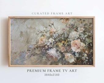 Muted Vintage Flowers Frame TV Art, Moody Tv Art, Rustic White Roses Painting, Botanical Easter Screensaver, Spring Wallpaper, Pastel Colors