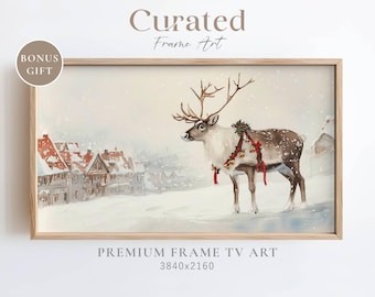 Christmas Reindeer Samsung Frame TV Art, Winter Snow Scene (Digital Download)