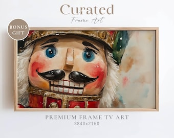 Arte navideño vintage del Cascanueces, marco festivo para televisor Samsung (descarga digital)