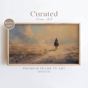 Samsung Frame TV Art, Lone Rider Painting, Western Cowboy Painting, Rustic Farmhouse Frame TV Art, Vintage Muted Country Decor, Digital Art